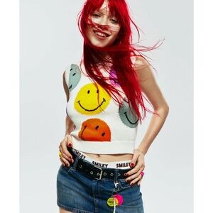 H&M Smiley Woman Cotton Pullover Sweater Vest XL Streetwear Boho Pop Art Punk